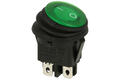 Przełącznik; klawiszowy (kołyskowy); OKR 0-1 G; ON-OFF; 2 tory; zielony; podświetlenie neonówka 230V; zielony; bistabilny; konektory 4,8x0,8mm; 20mm; 2 pozycje; 6A; 250V AC