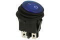 Switch; rocker; OKR 0-1 BL; ON-OFF; 2 ways; blue; neon bulb 230V backlight; blue; bistable; 4,8x0,8mm connectors; 20mm; 2 positions; 6A; 250V AC