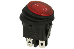 Switch; rocker; OKR 0-1 R; ON-OFF; 2 ways; red; neon bulb 230V backlight; red; bistable; 4,8x0,8mm connectors; 20mm; 2 positions; 6A; 250V AC