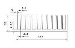 Heatsink; C10033; 3,38kg/m; ribbed; 100mm; 33mm; Firma Piekarz