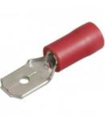 Connector; 6,3x0,8mm; flat male; insulated; 01115-MDD1.25-250; red; straight; for cable; 0,5÷1,5mm2; tinned; crimped; 1 way