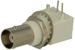Socket; BNC; BNC-309; for panel; PCB; angled 90°; white; silver