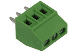 Terminal block; EK254V-03P; 3 ways; R=2,54mm; 8,5mm; 10A; 150V; through hole; straight; square hole; slot screw; screw; vertical; 0,2÷1,5mm2; green; Dinkle; RoHS