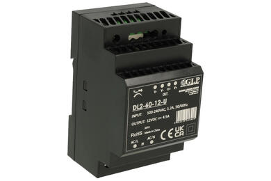 Power Supply; DIN Rail; DL2-60-12-U; 12V DC; 4,5A; 54W; LED indicator; plastic case; black; MPL; RoHS