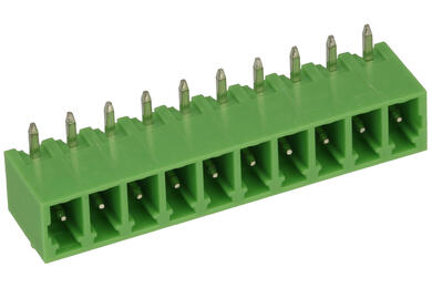 Terminal block; EDR-3.81-10P; 10 ways; R=3,81mm; 7mm; 8A; 300V; through hole; angled 90°; closed; green; KLS; RoHS; STL1550