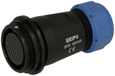 Gniazdo; SP2911C/S35II-1N; 35 torów; proste; lutowany; 0,75mm2; 13-16mm; SP29; na przewód; 30mm; skręcane; nylon66; niebiesko-czarny; IP68; 5A; 400V; Weipu; RoHS; SP2911/S35II-1N