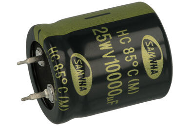 Capacitor; electrolytic; SNAP-IN; 10000uF; 25V; HC; HC1E109M25030HA; 20%; fi 25x30mm; 10mm; bulk; -40...+85°C; Samwha; RoHS