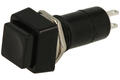 Switch; push button; PBS12BB; OFF-(ON); black; no backlight; solder; 2 positions; 1A; 250V AC; 12mm; 31mm