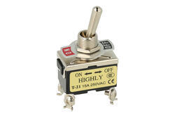 Przełącznik; dźwigniowy; T-21BS; 2*2; ON-OFF; 2 tory; 2 pozycje; bistabilny; na panel; śrubowe; 15A; 250V AC; czarny; 29mm; Highly; RoHS