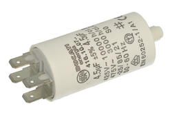 Capacitor; polypropylene; motor; 416100764; 4,5uF; 425V AC; fi 28x55mm; 6,3mm connectors; screw without nut; Ducati; RoHS