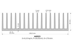 Radiator; A6023; 7,8kg/m; żebrowany; 190,5mm; 50mm; Kęty