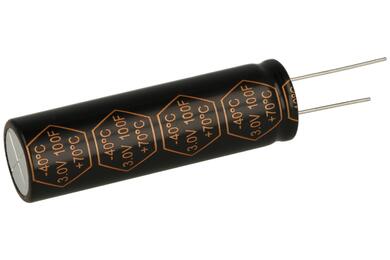 Kondensator; elektrolityczny; podtrzymania napięcia; 100F; 3V; ODR2R7107; 20%; fi 18x62mm; 7,5mm; przewlekany (THT); -40...+70°C; 2mOhm; 1000h; OMOXI; RoHS