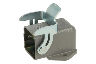 Connector housing; Han A; 09200030801; 3A; metal; angled 90°; for panel; with single locking lever; grey; IP65; Harting; RoHS