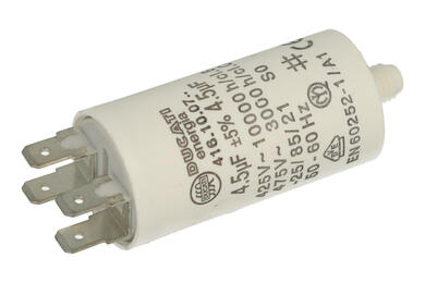 Kondensator; polipropylenowy; silnikowy (rozruchowy); 416100764; 4,5uF; 425V AC; fi 28x55mm; konektory 6,3mm; śruba bez nakrętki; Ducati; RoHS