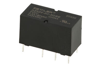 Relay; electromagnetic miniature; AZ822-2C-5DSE; 5V; DC; DPDT; 0,5A; 120V AC; 1A; 24V DC; PCB trough hole; Zettler; RoHS