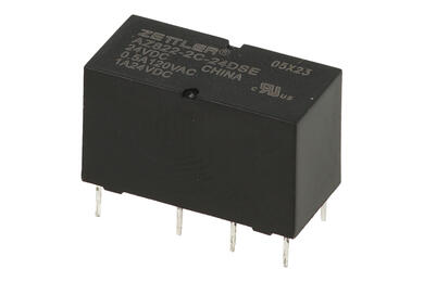 Relay; electromagnetic miniature; AZ822-2C-24DSE; 24V; DC; DPDT; 0,5A; 120V AC; 1A; 24V DC; PCB trough hole; Zettler; RoHS