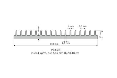 Radiator; P3698; 3,35kg/m; żebrowany; 150mm; 15mm; Firma Piekarz