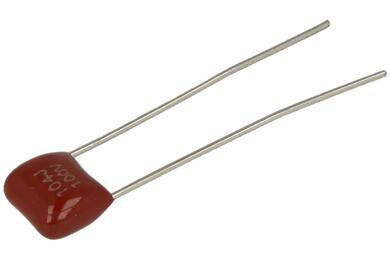 Kondensator; poliestrowy; MKT; 100nF; 100V DC/63V AC; MKS2; CL21X-104J100V-P5; 10%; 3,7x6,0x6,8mm; 5mm; luzem; -55...+100°C; RoHS