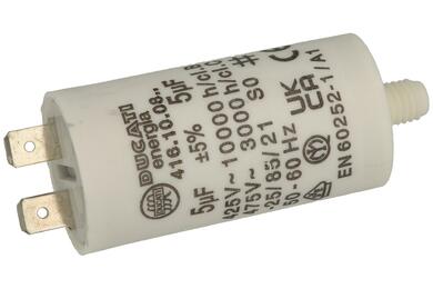 Kondensator; polipropylenowy; silnikowy (rozruchowy); 416100827; 5uF; 425V AC; fi 28x55mm; konektory 6,3mm; śruba bez nakrętki; Ducati; RoHS