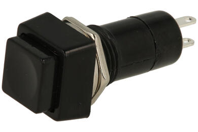 Switch; push button; PBS12BB; OFF-(ON); black; no backlight; solder; 2 positions; 1A; 250V AC; 12mm; 31mm