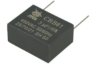Capacitor; motor; CBB61 3uF/450V 10%; 3uF; 450V AC; 17x28,5x37,5; through-hole (THT); Shenge; RoHS