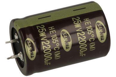 Kondensator; SNAP-IN; elektrolityczny; 22000uF; 25V; HE; HE1E229M30045HA; 20%; fi 30x45 mm; 10mm; przewlekany (THT); luzem; -40...+105°C; 1000h; Samwha; RoHS