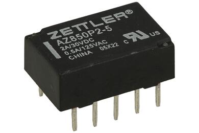 Relay; bistable; AZ850P2-5; 5V; DC; DPDT; two coils; 0,5A; 125V AC; 1A; 30V DC; PCB trough hole; for socket; Zettler; RoHS