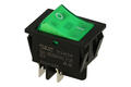 Switch; rocker; KCD4-0101- 21_250BG; ON-OFF; 2 ways; green; neon bulb 250V backlight; green; bistable; 6,3x0,8mm connectors; 22x30mm; 2 positions; 16A; 250V AC; FILN