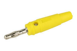 Wtyk bananowy; 4mm; 25.411.3; żółty; 56,5mm; wtykany (gniazdo bananowe 4mm); przykręcany; 24A; 60V; mosiądz niklowany; PVC; Amass; RoHS; 1.126