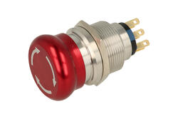 Switch; safety; push button; FLM22-MJ-1- X_2NO2NC; ON-OFF; mushroom; reset by turn; metal; 2 ways; red; no backlight; bistable; solder; 5A; 250V AC; FILN