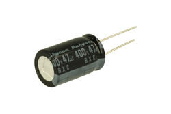 Kondensator; elektrolityczny; 47uF; 400V; BXC; 400BXC47MEFC16X25; 20%; fi 16x25mm; 7,5mm; przewlekany (THT); luzem; Rubycon; RoHS