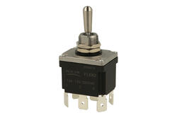 Switch; toggle; FLKN2-23N-P_G230V; 2*3; ON-OFF-ON; 2 ways; 3 positions; bistable; panel mounting; green; LED 230V backlight; 6,3x0,8mm connectors; 16A; 250V AC; black; IP67; 37mm; FILN