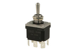 Switch; toggle; FLKN2-23N-P_R24V; 2*3; ON-OFF-ON; 2 ways; 3 positions; bistable; panel mounting; red; LED 24V backlight; 6,3x0,8mm connectors; 20A; 250V AC; black; IP67; 37mm; FILN