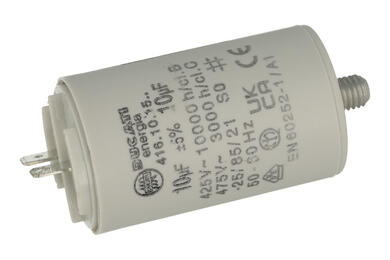 Kondensator; polipropylenowy; silnikowy (rozruchowy); 416101527; 10uF; 425V AC; fi 36x58mm; konektory 6,3mm; śruba bez nakrętki; Ducati; RoHS