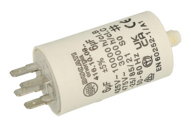 Kondensator; polipropylenowy; silnikowy (rozruchowy); 416100964; 6uF; 425V AC; fi 32x55mm; konektory 6,3mm; śruba bez nakrętki; Ducati; RoHS