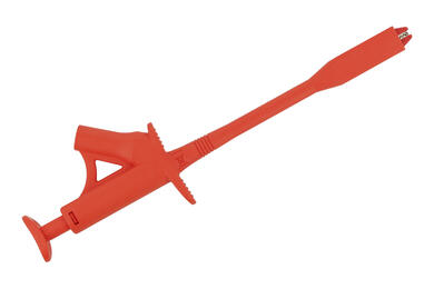 Test clip; 20.171.1; crocodile type; 13mm; red; 184mm; pluggable (4mm banana socket); 10A; 1000V; nickel plated brass; PA; Amass; RoHS
