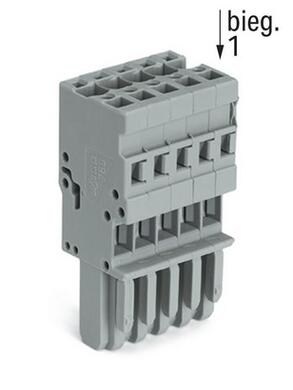 Connector; pluggable; 769-105; 5 ways; R=5,00mm; 45,2mm; 32A; 500V; for cable; straight; for all wire types; spring; 0,08÷4mm2; light gray; Wago; RoHS