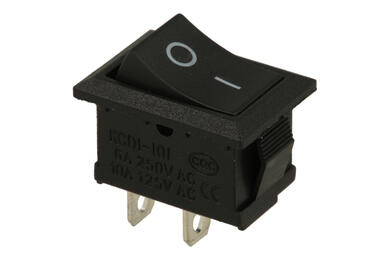 Switch; rocker; KCD1-101-00; ON-OFF; 1 way; black; no backlight; bistable; 4,8x0,8mm connectors; 13x19,2mm; 2 positions; 6A; 250V AC; FILN