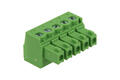 Terminal block; EC381V-05P; 5 ways; R=3,81mm; 11,1mm; 8A; 300V; for panel; angled 90°; square hole; slot screw; screw; vertical; 0,2÷1,5mm2; green; Dinkle; RoHS