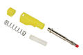 Wtyk bananowy; 4mm; 25.450.3; żółty; bezpieczny; 56mm; wtykany (gniazdo bananowe 4mm); lutowany; 32A; 600V; mosiądz niklowany; PA; Amass; RoHS