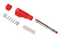 Wtyk bananowy; 4mm; 25.450.1; czerwony; bezpieczny; 56mm; wtykany (gniazdo bananowe 4mm); lutowany; 32A; 600V; mosiądz niklowany; PA; Amass; RoHS