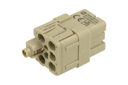 Socket; HAN Q; 09120053104; 5 ways; 3A; polycarbonate; straight; screwless; 16A; 230V; grey; silver plated; 0,14÷2,5mm2; Harting; RoHS