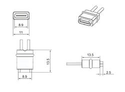 Gniazdo; USB C; 013805; czarny; z przewodem 0,08m; poziome