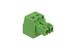 Łączówka; EC381V-02P; 2 tory; R=3,81mm; 11,1mm; 8A; 300V; na panel; kątowe 90°; otwór kwadratowy; śruba prosta; śrubowy; pionowy; 0,2÷1,5mm2; zielony; Dinkle; RoHS
