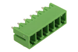 Terminal block; ECH381V-06P; 6 ways; R=3,81mm; 9,2mm; 8A; 300V; for panel; angled 90°; closed; solder; green; Dinkle; RoHS