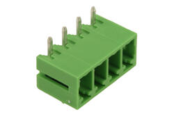 Terminal block; ECH381R-04P; 4 ways; R=3,81mm; 7,2mm; 8A; 300V; for panel; angled 90°; closed; solder; green; Dinkle; RoHS