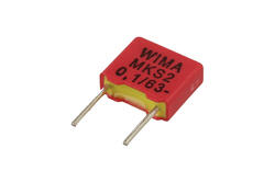 Kondensator; poliestrowy; MKT; 100nF; 63V DC/40V AC; MKS2; MKS2C031001A00JSSD; 5%; 2,5x6,5x7,2mm; 5mm; luzem; -55...+100°C; Wima; RoHS