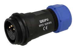 Gniazdo; SP2511C/S12BII-1N; 12 torów (4+8); proste; lutowany; 4,0mm2; 0,75mm2; 7-12mm; SP25; na przewód; czarny; IP68; 25A; Weipu; RoHS