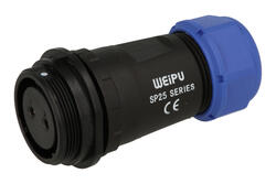 Gniazdo; SP2511C/S2-1N; 2 tory; proste; lutowany; 4,0mm2; 7-12mm; SP25; na przewód; czarny; IP68; 25A; Weipu; RoHS