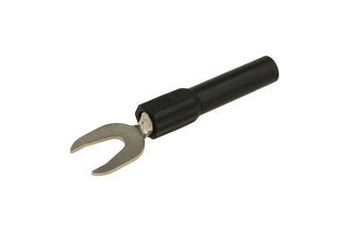 Connecting plug; Amass; 26.451.2; fork type plug / banana socket 4mm; black; 51mm; 36A; 60V; nickel plated brass; PA; RoHS